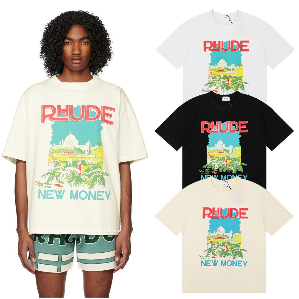 Rhude T-shirt Castle Coconut Letter Print Short Sleeve T-shirt