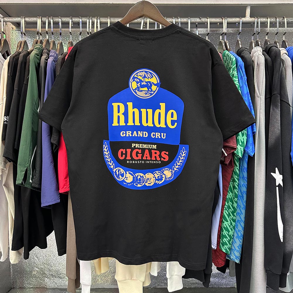 Rhude T-shirts Wine Printing Cotton Casual Short Sleeve Men and Women