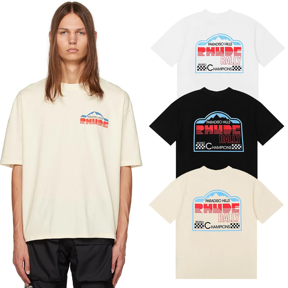 Rhude T-shirts Paradiso Rally Racing Short Sleeves Men and Women