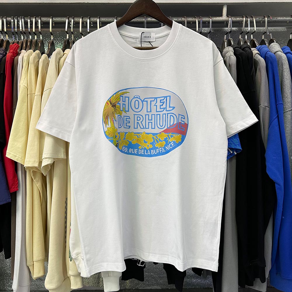 Rhude T-shirts Cotton Casual Short Sleeve Men and Women