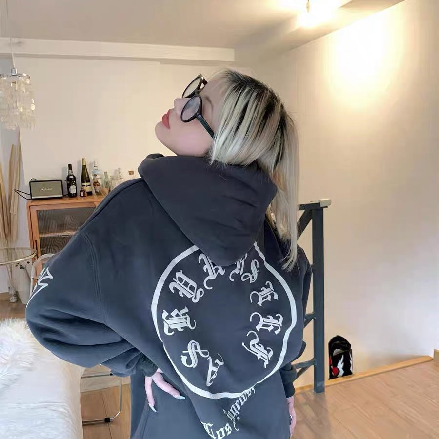 Askyurself Hoodie Loose Hooded Printed Washed Sweater