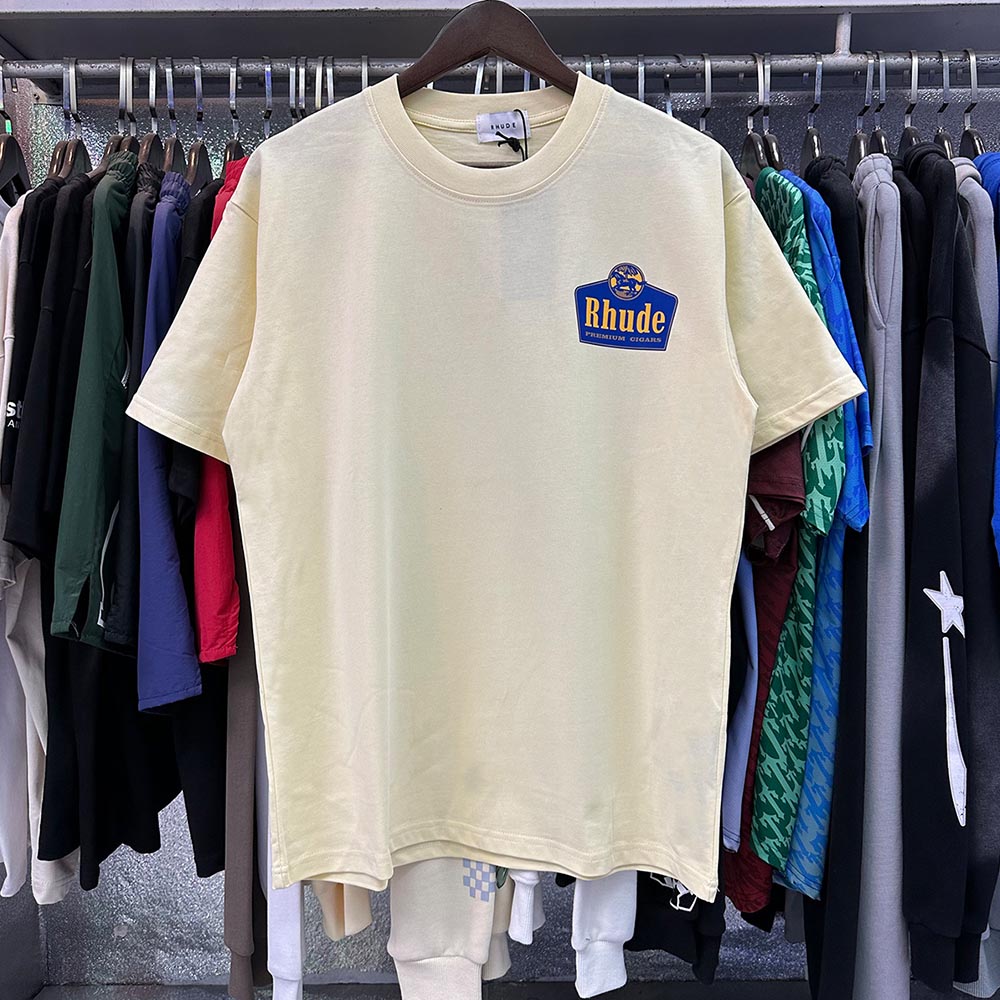 Rhude T-shirts Wine Printing Cotton Casual Short Sleeve Men and Women