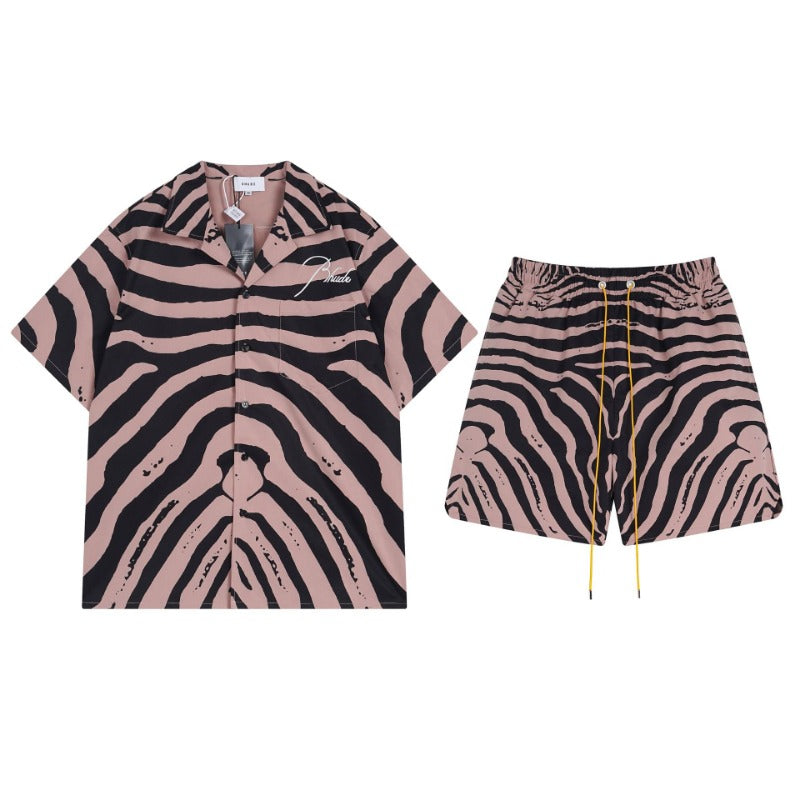 Rhude T-shirt Zebra Letter Embroidery Casual Short Sleeve Shirt, Shorts