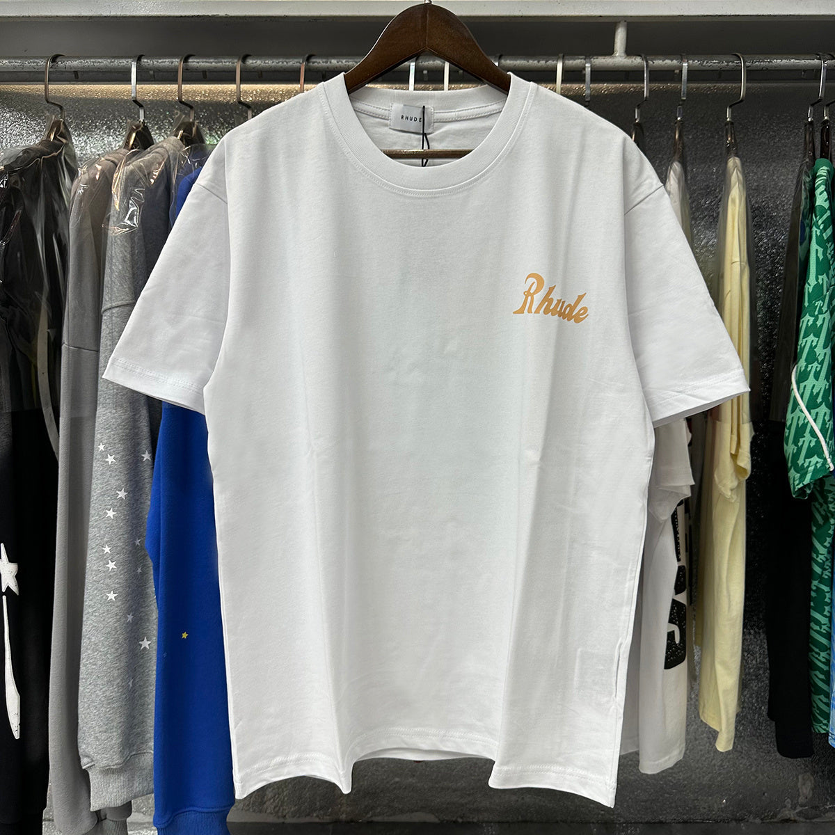 Rhude T-shirts Letter Printed Cotton Casual Short Sleeve Men and Women