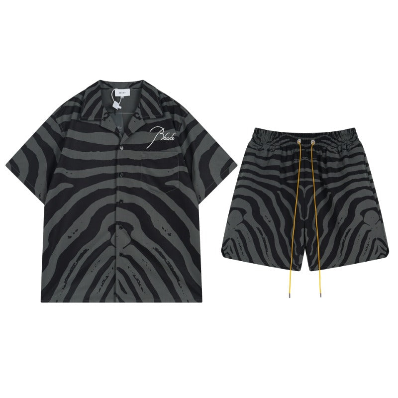 Rhude T-shirt Zebra Letter Embroidery Casual Short Sleeve Shirt, Shorts