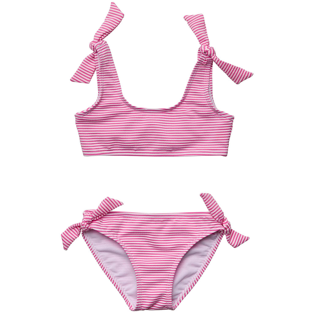 Raspberry Stripe Tie Crop Bikini
