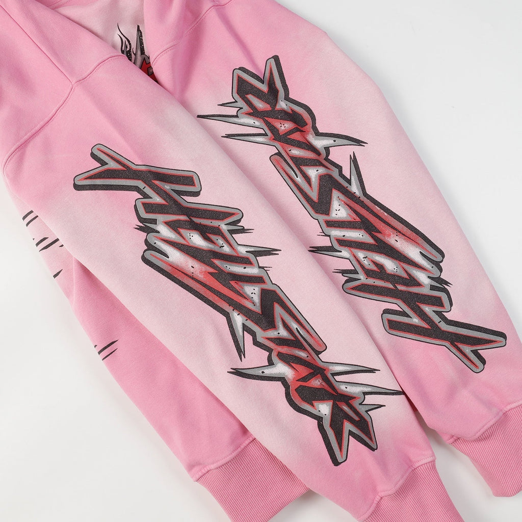 Hellstar Hoodie Flame Vintage Print Loose