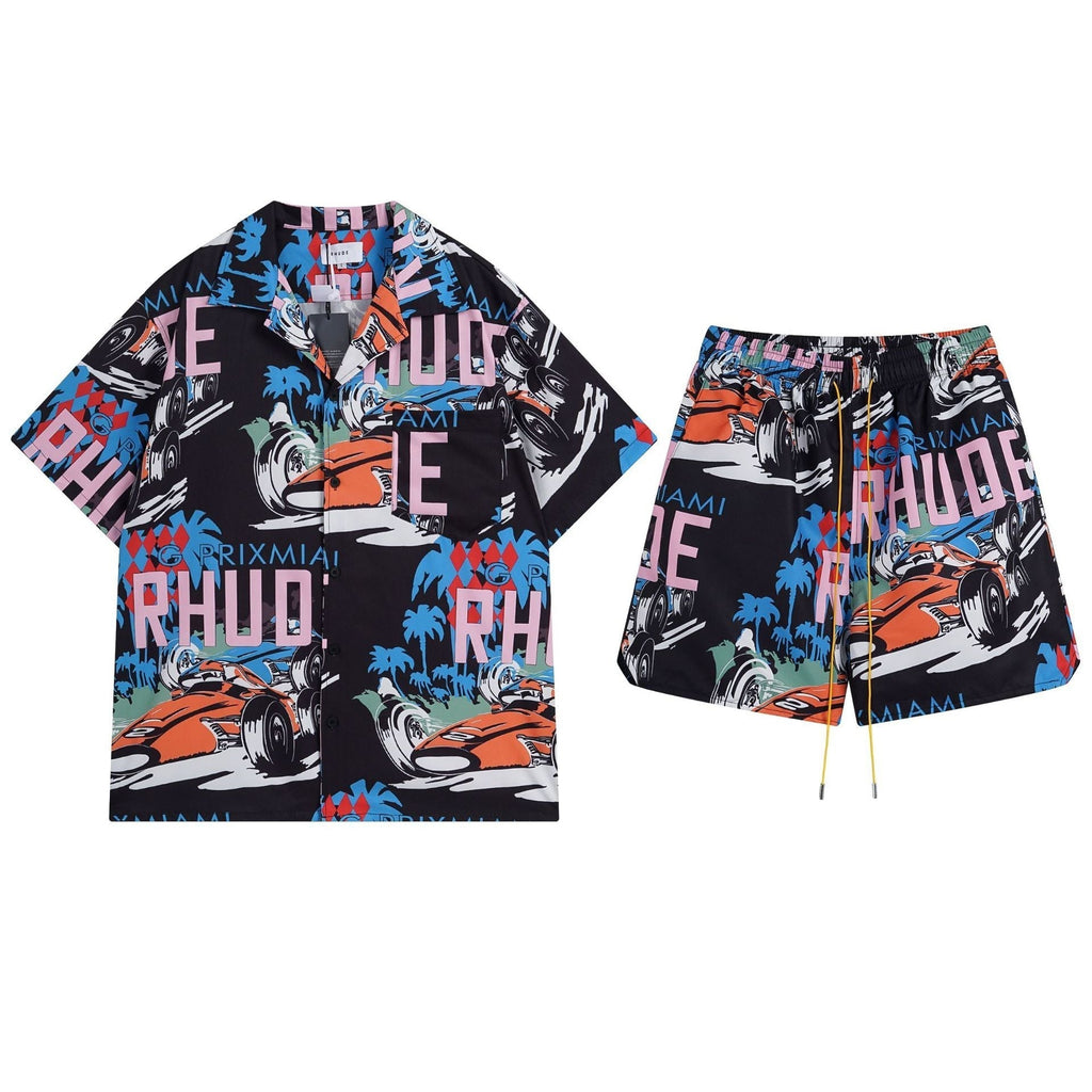 Rhude T-shirt Racing Letter Logo Casual Short Sleeve Shirt, Shorts