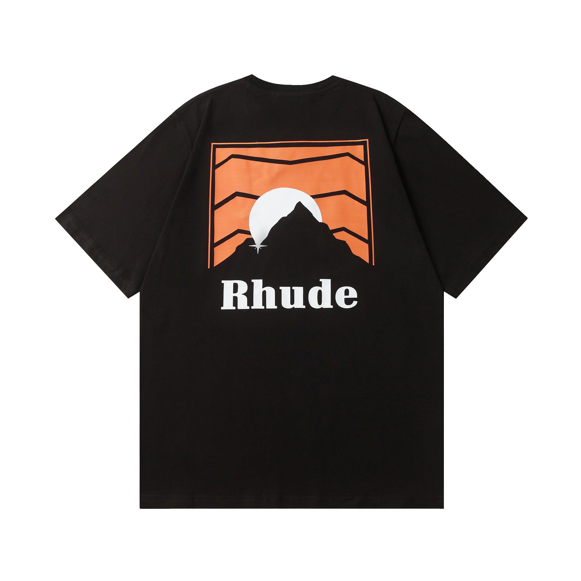 Rhude T-shirt Striped Sunset Snow Mountain Print Short Sleeve T-shirt