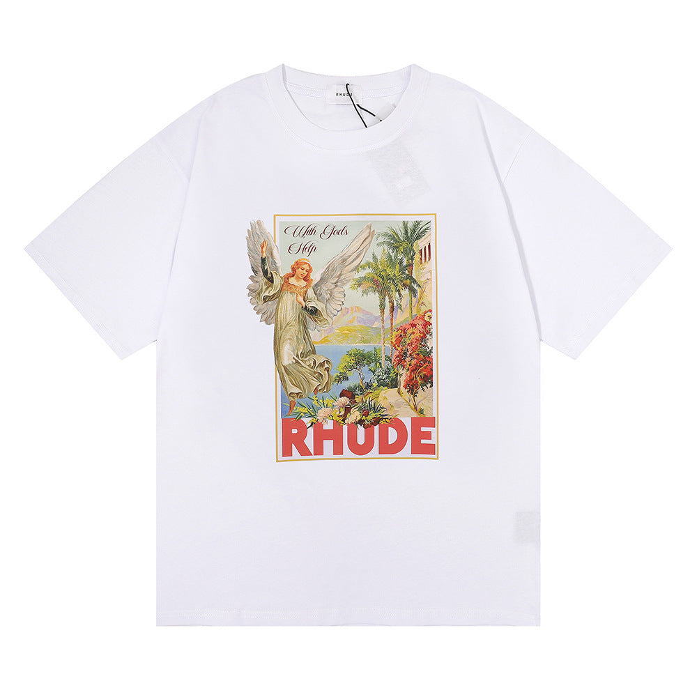 Rhude T-shirt Micro Label Angel Letter Print Short Sleeve T-shirt