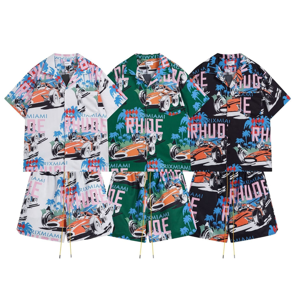 Rhude T-shirt Racing Letter Logo Casual Short Sleeve Shirt, Shorts