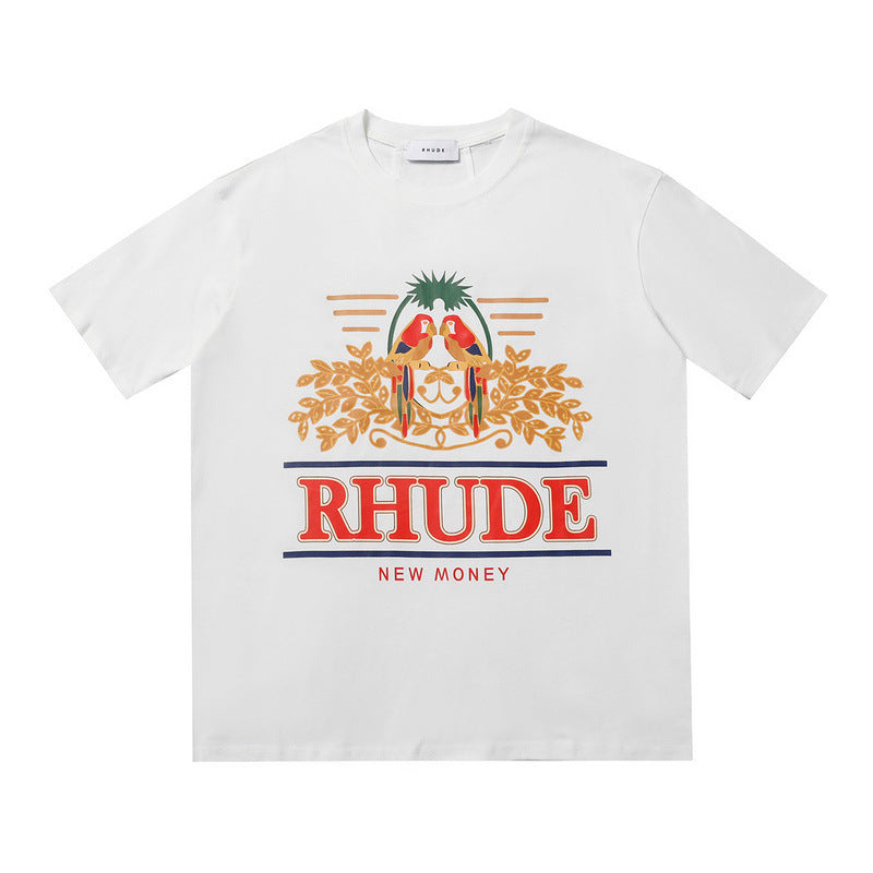Rhude T-shirt Parrot Wheat Ear Letter Print Short Sleeve T-shirt