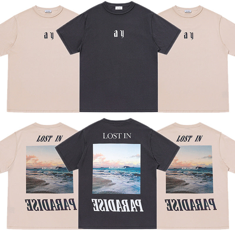 Askyurself T-shirts Short Sleeve Casual Loose Retro T-shirt