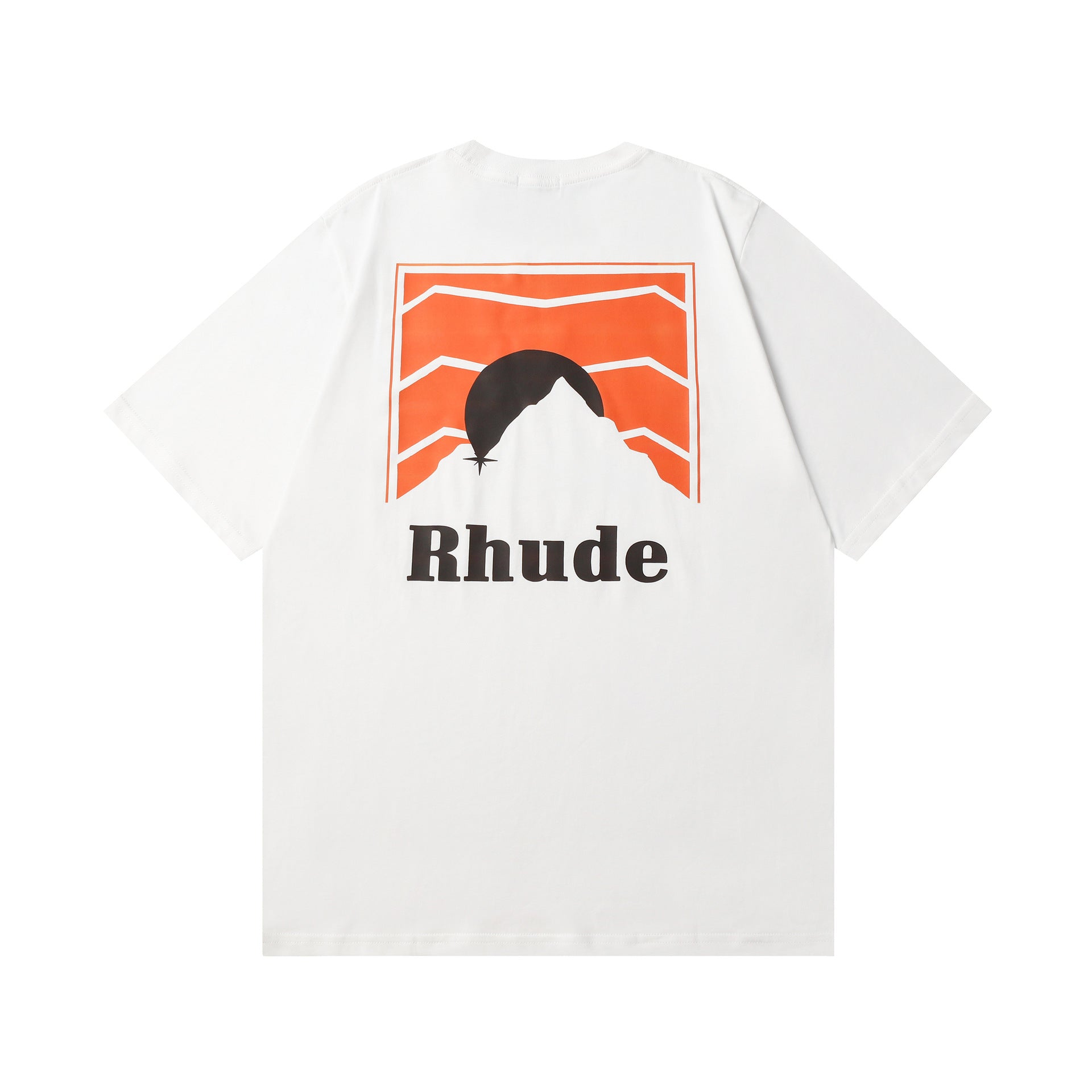 Rhude T-shirt Striped Sunset Snow Mountain Print Short Sleeve T-shirt