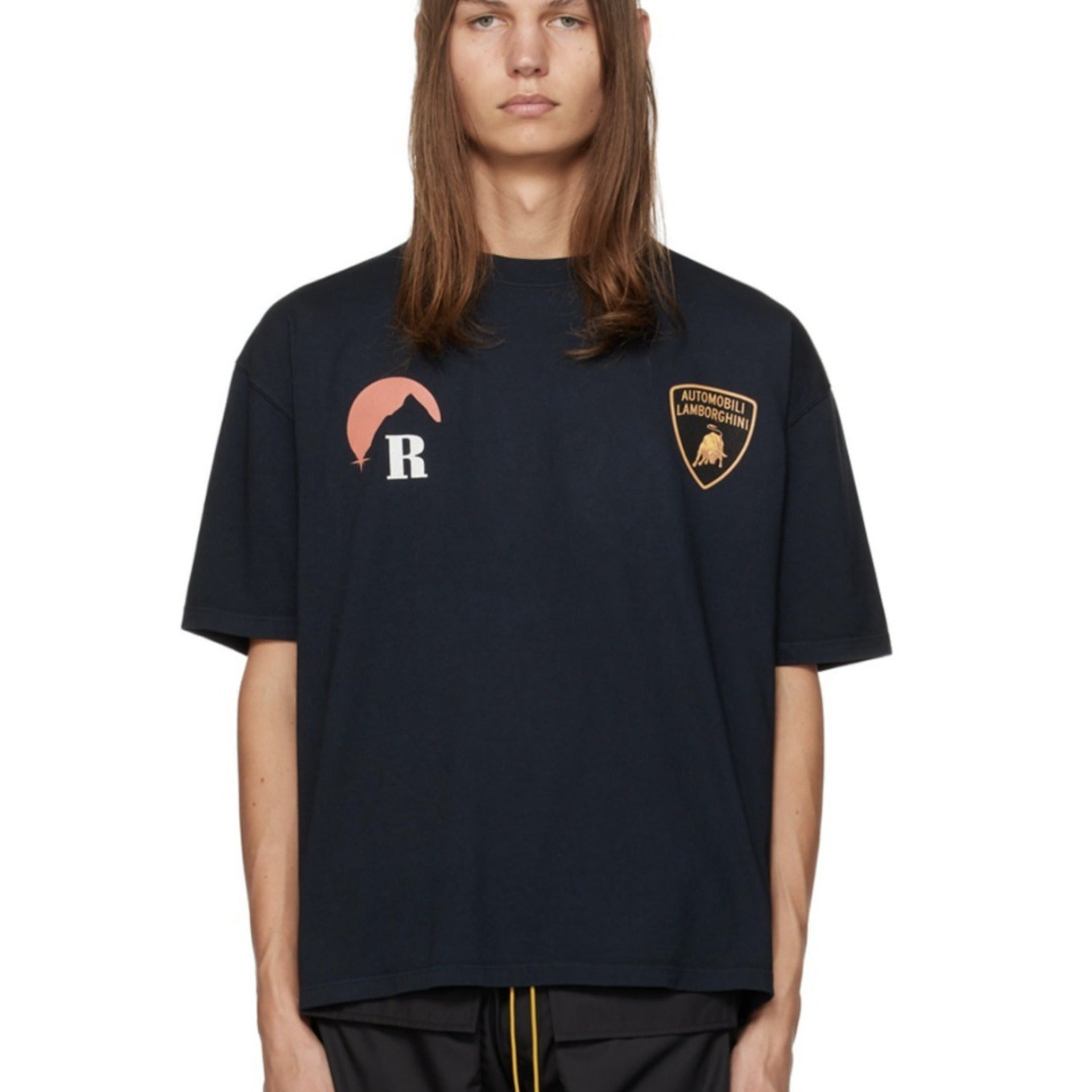 Rhude T-shirt Striped Sunset Snow Mountain Print Short Sleeve T-shirt