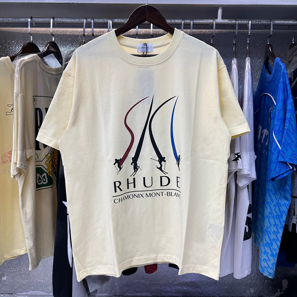 Rhude T-shirts Ski Print Cotton Short Sleeve Men and Women